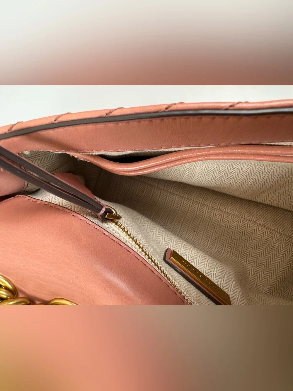 Tory Burch Kira Chevron Convertible Shoulder Bag Pink Leather with Dust Bag
